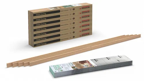 EGGER Laminat Set 8mm NL1242 Sheffield Akazie natur - 14m² (7 Pakete Fußboden), inkl. 5 Sockelleisten (12m) und Trittschalldämmung
