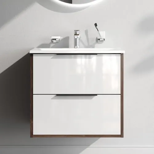AM.PM Waschbeckenunterschrank Hängend mit Waschbecken, Badezimmerschrank, Badmöbel Set für Badezimmer, Badschrank, Waschtischunterschrank mit 2 Schubladen, 60 cm breit, Weiß glänzend