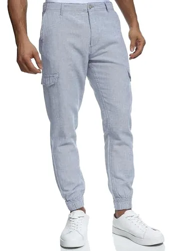 Indicode Leinenhose Booth mit 6 Taschen - Wanderhosen aus 55% Leinen und 45% Baumwolle, pflegeleicht und elastisch, ideal für Outdoor-Aktivitäten mit praktischen 6 Taschen.