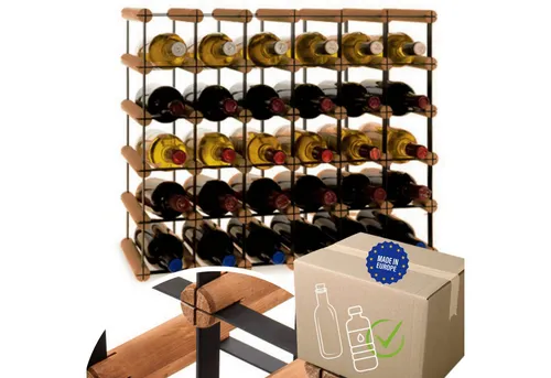 MODO24 Weinregal aus Metall & Holz für 30 Flaschen – Freistehender Weinständer im Industrial Design