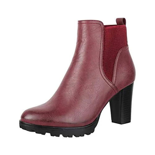 Elara Damen Stiefeletten Ankle Boots Chunkyrayan BZ66019-KB Burgundy - Komfortabel & Stilvoll - Moderne Ankle Boots von Elara mit flexiblem Stretch-Einsatz für einfaches An- und Ausziehen. Ideal für jeden Tag, der bequeme Blockabsatz sorgt für ein angenehmes Tragegefühl. Perfekt kombinierbar mit Kleidern, Röcken oder Jeans.