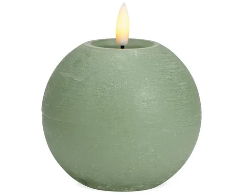 matches21 HOME & HOBBY LED-Kerze LED Kugel-Kerze Echtwachs-Kerze flackernd, Ø 10x9 cm, Salbeigrün (1-tlg), Mit beweglicher Flamme & Timer für Adventskranz
