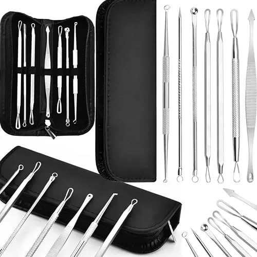 Retoo 7 Stücke Mitesserentferner Set Edelstahl, Komedonenquetscher Set, Blackhead Remover Tool, Pickel Entferner Werkzeug für Gesicht & Nase, Komedonenheber