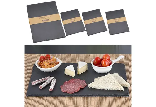CEPEWA Servierplatte Schieferplatte 4er Set rechteckig 30x20x0,5cm Schiefer Steinplatte