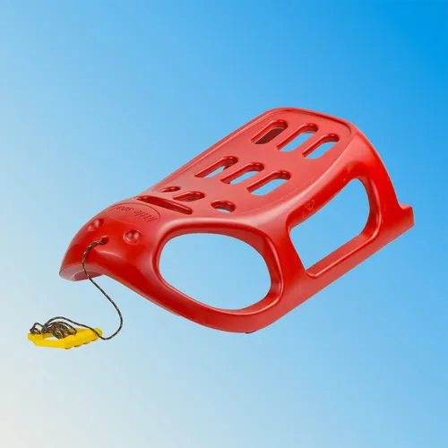 Schneerodel Rodel Schlitten Bob Kunststoff rot mit Metall-Kuven und Zugleine