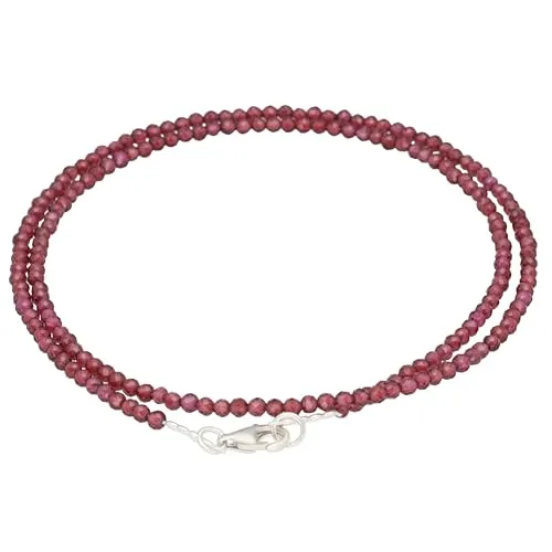 Lebensquelle Plus Edelstein Kette 2 mm facettiert mit 925 Silberverschluss | Halskette aus Naturstein – handgefertigt, filigran & elegant | Kristall Schmuck (Granat)