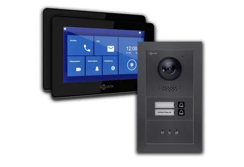 Goliath Intercom Video-Türsprechanlage Video Türklingel mit Kamera, 2-Familie Goliath Basic-Line 2-Draht (Privat oder Gewerblich)