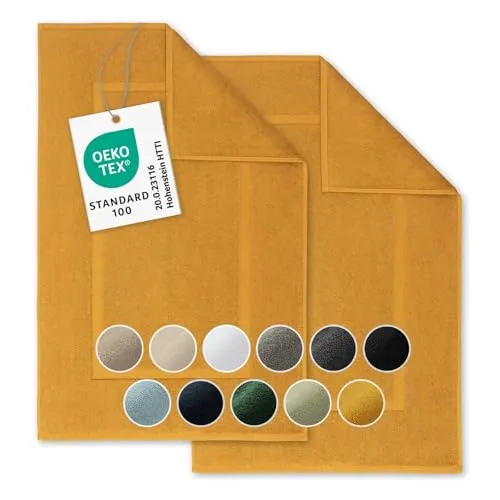 Blumtal 2er Set Premium Frottier Badematte - Badeteppich Oeko-TEX® Zertifiziert, waschbarer Badvorleger 50x80cm, saugstark & weich, Spicy Mustard - gelb