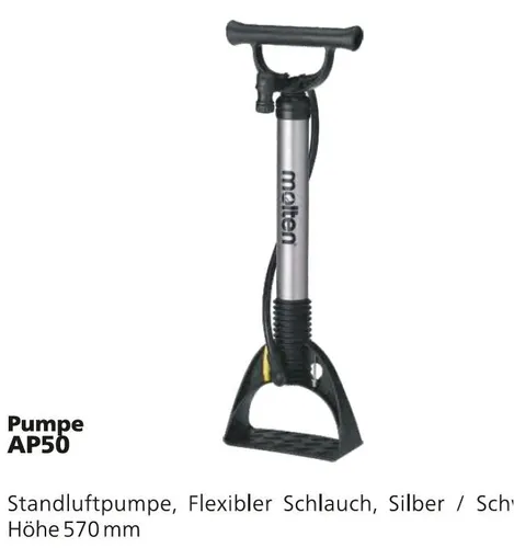 Molten AP50 Standluftpumpe für Bälle und Sitzkissen - Praktische Standluftpumpe mit Nadelventil für verschiedene Sportbälle und Sitzkissen. Flexibler Schlauch und platzsparende Nadelaufbewahrung machen sie zum idealen Begleiter für unterwegs.