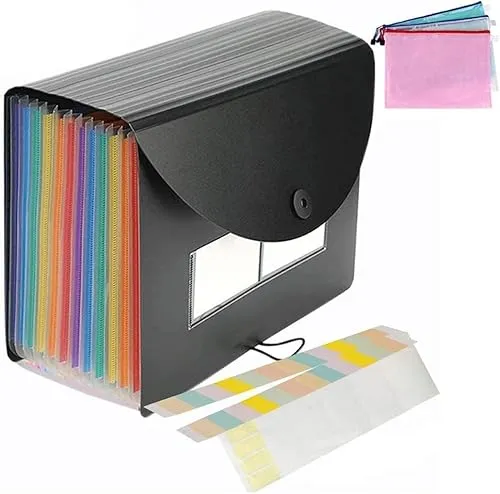 Amaza Dokumentenmappe A4 24 Fächer, mit 3 Dokumententasche A4 mit Reißverschluss, Fächermappe 24 Fächer, Sortiermappe, Akkordeon Mappe (Papier mit einer Kapazität von ca. 3000 Blatt)