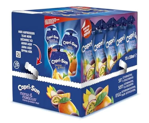 Capri-Sun Mango & Passionsfrucht Fruchtsaftgetränk Multipack (15 x 330ml) Große Beutel mit wiederverschließbarem Verschluss