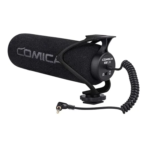 COMICA CVM-V30 LITE Super-Kardioid Kamera Mikrofon, 3.5mm Richtmikrofon für Camera, DSLR-Kameras, Camcorder, Handy, Smartphones für Vlog, Video, Interview (Schwarz)