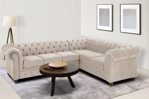 Home affaire Chesterfield Ecksofa - Elegantes Design mit Knopfheftung - Chesterfield Sofas, hochwertige Knopfheftung und wahlweise Schenkelposition für flexibles Einrichten im Wohnraum.