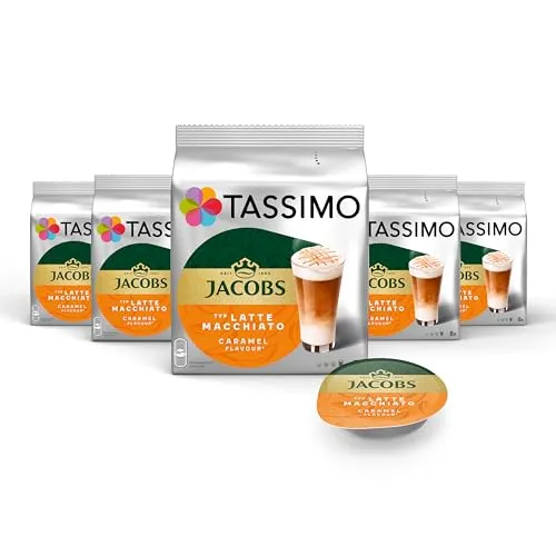 Tassimo Jacobs Latte Macchiato Caramel, 40 Kaffeekapseln - Kaffeekapseln & Pads - Verführerische Milchkomposition mit Karamellgeschmack und Espresso. Einfache Zubereitung für perfekten Genuss!