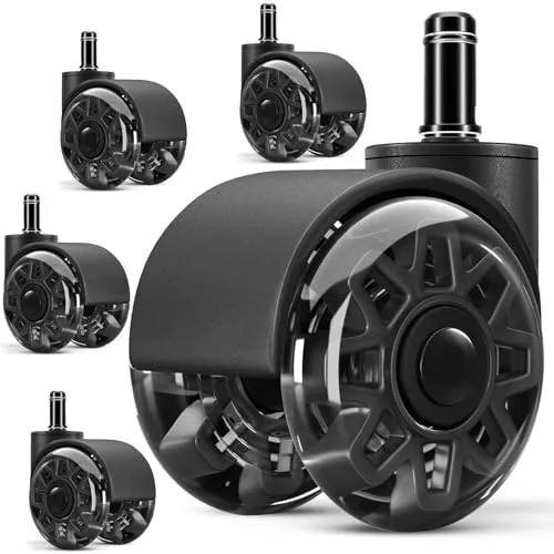 SaiXuan 5PCS Schreibtischstuhl Rollen, 11 x 22 mm, 360° Drehbar, Leise und Ohne Kratzer, für Bürostühle auf Hartböden, Parkett, Teppichen und Laminat, Kein Bodenschutz Erforderlich