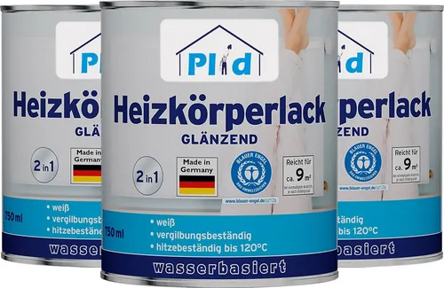 Heizkörperlack 2,25L Weiß Glänzend - hitzebeständig bis 120° - Lacke für Heizkörper, schnelltrocknend und ideal für eine glanzvolle Oberfläche. Für ca. 27m², überstreichbar nach 8 Stunden, Made in Germany.