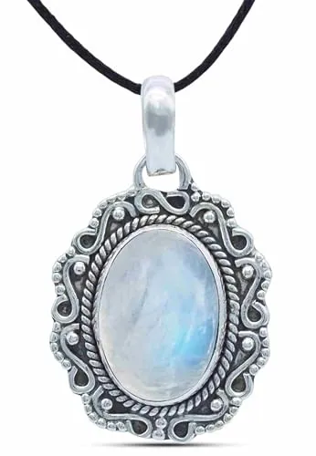 mantraroma Kettenanhänger 925 Silber Mondstein weißer Stein schimmer Edelstein Kettenanhänger Damen Sterling Silber Halskette Anhänger Geschenk (MAH-106-04)