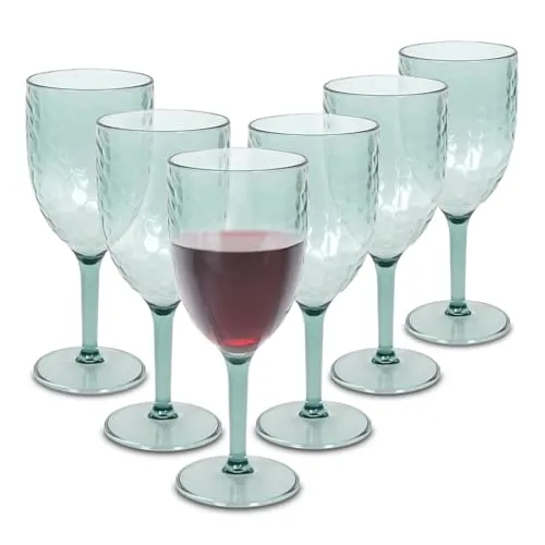 Spetebo Mehrweg Camping Weinglas 390 ml transparent grün - 6er Set - Kunststoff Weinkelch wiederverwendbar - Trinkbecher für Rotwein Weißwein Stielglas Plastik Wein Glas