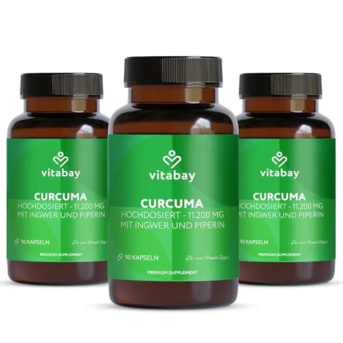 Vitabay Kurkuma Kapseln hochdosiert – 270 Vegane Tabletten mit 500 mg Curcuma & Piperin – Kurkumin Extrakt – Curcumin Supplement – 1 Kapsel täglich