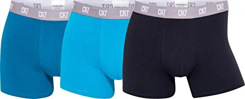 CR7 Cristiano Ronaldo 3P Men Trunk Blau/Türkis - X-Large Herren - Herrenunterhosen aus 95% Baumwolle, bieten überragenden Komfort und Atmungsaktivität. Hochwertiger Bund mit CR7-Logo, ideal für Alltag und Sport.