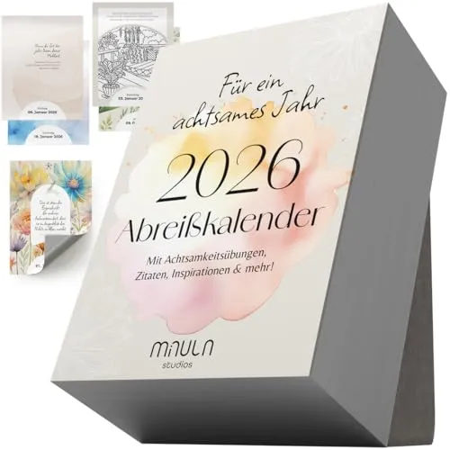 Inspirierender Achtsamkeitskalender 2026 – Abreißkalender für mehr Freude - Tischkalender & Zubehör mit 365 Sprüchen und Übungen für Achtsamkeit und Entspannung im Alltag. Perfekt für Schreibtisch und Homeoffice.