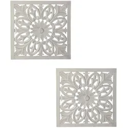 2er Set Vintage Wandbild Wanddeko Holzdeko Mandala Adarsch Deko 40cm
