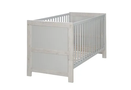 Roba Gitterbett Mila, Grau, Eiche - Höhenverstellbares Gitterbett zum Juniorbett umbaubar, mit 3 Schlupfsprossen für selbständiges Ein- und Aussteigen – ideal für die sichere Babyausstattung.
