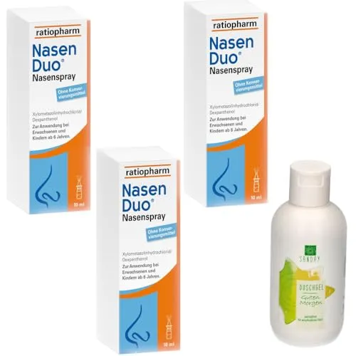 NasenDuo Nasenspray ratiopharm Sparset Erwachsene 3x 10ml abschwellendes Nasenspray inklusive SANDAY DUSCHGEL Guten Morgen 100 ml
