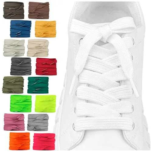 SULPO 2 Paare Flache Schnürsenkel – 12 mm breite Schuhbänder für Schuhe – 60–200 cm – Waschbar & Reißfest Polyester – 18 Farben