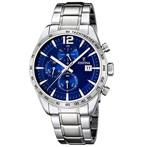 Festina F16759/3 Timeless Chronograph für Herren - Armbanduhr für Herren mit edlem Edelstahl-Gehäuse und blauem Zifferblatt, wasserdicht bis 5 bar – ideal für jeden Anlass.