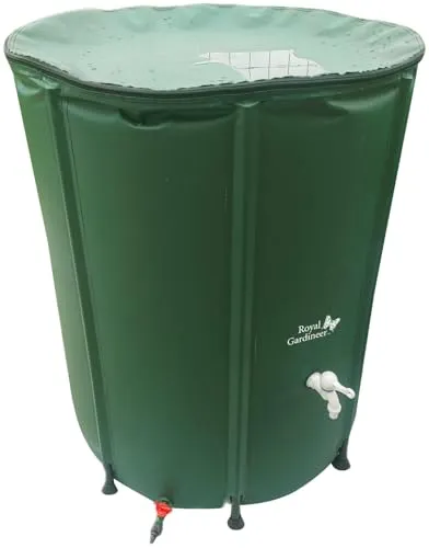 Royal Gardineer Regenfass: Faltbare Regentonne mit Deckel, 250 l, 620 GSM-PVC, Schlauchanschluss (Regenwassertonne, Tonne, Gartenschlauch)