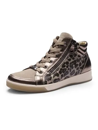 ARA Sneaker Glattleder Damen Gr. 38 - Leopard - Wanderschuhe mit bequemer High Soft-Wechselfußbett und praktischem Reißverschluss für optimalen Komfort und individuelle Anpassung.