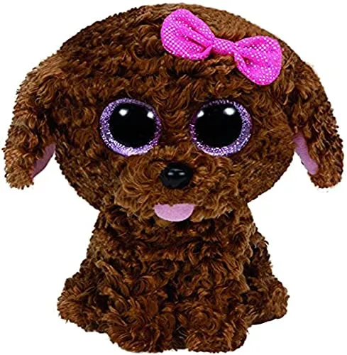 Ty 37040 - Plüschtier - Maddie Buddy - Hund mit Schleife, Glitzeraugen, Beanie Boo's, Large, 24 cm, braun