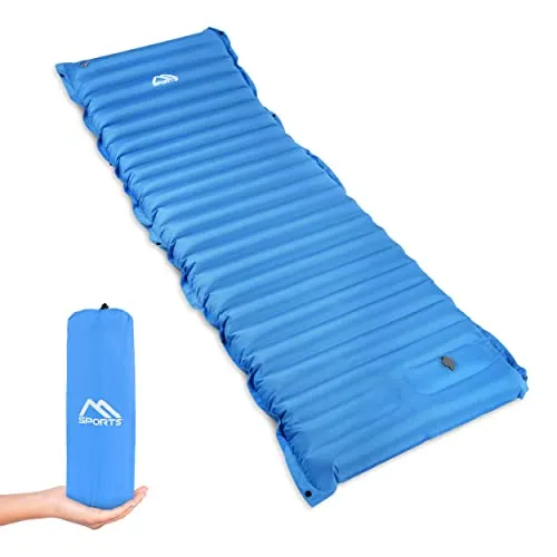 MSPORTS Camping Isomatte Premium – Ultraleichte Schlafmatte für Outdoor - Hochwertige, wasserdichte Isomatte mit Fußpumpe für einfaches Aufpumpen. Ideal für Camping, Wandern und Festivals. Inklusive Doppelbettfunktion für gemeinsamen Komfort.