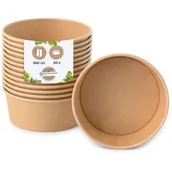 BIOZOYG Salatschale 50 Stück 650 ml braun Suppenschalen Einwegschalen Einweggeschirr Deli Container Bowl to go Kartonschale Einweg Suppenbehälter