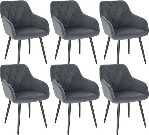 Woltu Esszimmerstuhl (6 St) mit Armlehne - Stühle für Esszimmer, ergonomisches Design mit bequemem Samtbezug und stabilen Metallbeinen, ideal für modernes und retro Interieur.