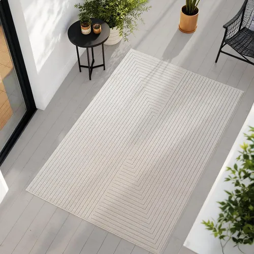 Teppium Outdoor Teppich, Modern Boho Design, 3D Effekt, Robust und UV-Beständig, ideal für Terrasse Wohnzimmer & Küche, Grösse: 120x170 cm