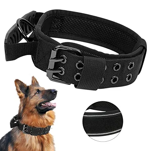 Upgrade Taktisches Hundehalsband Mit Kontrollgriff, Weich Gepolstertes Nylon Hundehalsband Verstellbare Halsband für Mittlere Große Hunde - Reflektierend für das Training