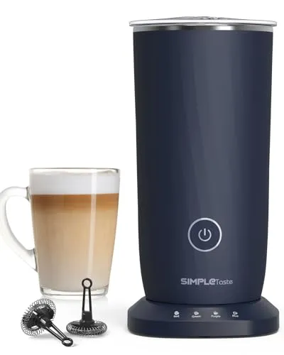SIMPLETASTE Milchaufschäumer Elektrisch 4-in-1, Heißer & kalter Milchschaum, Milch erwärmen & Kakao, Antihaftbeschichtung, Automatische Abschaltung, Leise & BPA-frei, für Cappuccino & Latte Dunkelblau