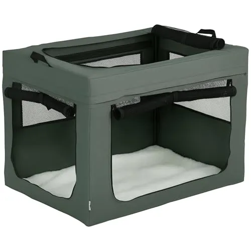 PawHut Transporttasche für Haustiere, faltbar, mit Griff, Öffnung oben, Netzstoff, Maße: 89,5 x 62,5 x 62,5 cm (L x B x H) – Grau Schwarz