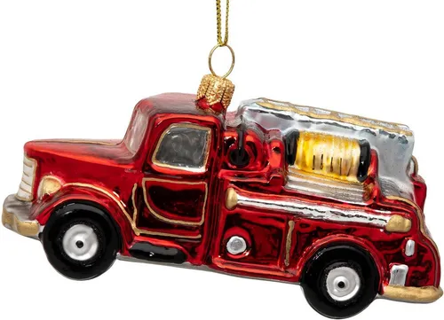 SIKORA Christbaumschmuck BS754 Feuerwehrauto - Dekohänger aus Glas in Form eines Feuerwehrwagens, handgefertigt und perfekt für eine festliche Weihnachtsdekoration.