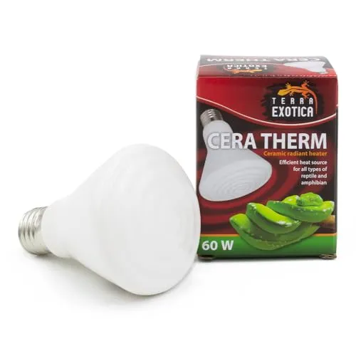 Terra Exotica Keramik Heizstrahler - Cera Therm 60 Watt mit E27 Gewinde - Terrarium Wärmelampe für Reptilien, Chamäleons, Bartagamen, Schildkröten, Spinnen - Heizlampe für Küken, Wachteln