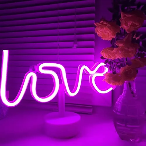 Neonlicht Love pink mit Fuß Sockel NEON LED Licht batteriebetrieben Aufsteller Tischlampe Leuchtreklame Lampe Leuchte Dekoration Kinderzimmer Schlafzimmer Beleuchtung Party Nachtlicht Stand