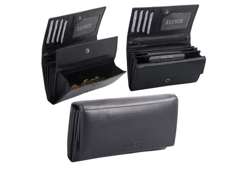 GlücksNugget Geldbörse Leder Damen schwarz groß – ohne Reißverschlusskleingeldfach