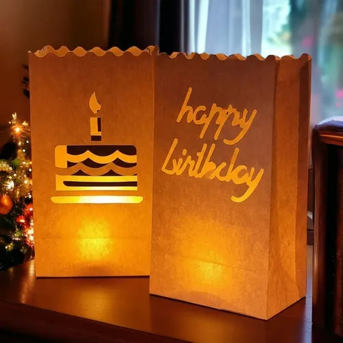 Lichtertüten 12er Set Lichttüten Papier Papierlaternen Leuchttüten Happy Birtday