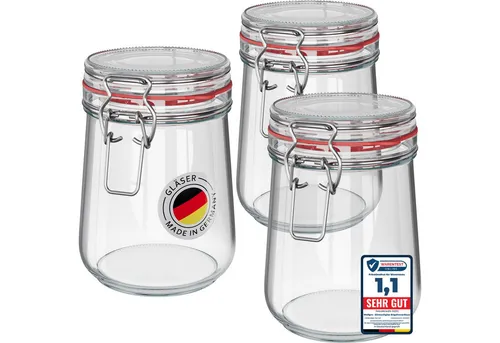 Wellgro Vorratsglas Einmachgläser mit Bügelverschluss rund, Fermentierglas, (3-tlg)