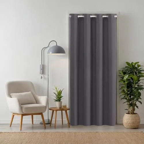 tinycurtains Thermo Türvorhang grau 195 x 150 cm - Schiebevorhänge, schützt vor Mücken und bietet thermische Isolation, ideal für Heizkostensenkung und Verdunkelung im Kinderzimmer.
