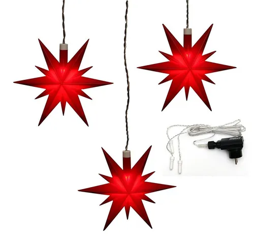 Dekohelden24 Dekostern 3er Set - Weihnachtssterne in Rot mit LED - Dekosterne 3er Set in rot, wetterfest und ideal für Innen & Außen. Inkl. energiesparender LED-Beleuchtung, die für Wärme und Gemütlichkeit sorgt.
