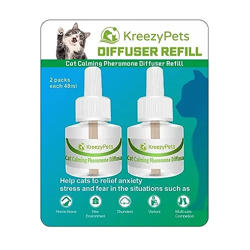 KreezyPets Nachfüllpack beruhigender Diffusor für Katzen, 2 Stück, beruhigende Pheromone, helfen Katzen, sich zu entspannen und Angst zu lindern, hält für 60 Tage