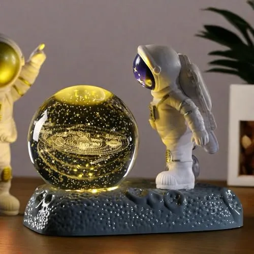 3D Kristallkugel Weltraummuster, Astronaut Base Kinder Nachtlicht Galaktische Fantasy LED Lampe mit Sonnensystem, Moderne Schlafzimmerdekoration(Sonnensystem)
